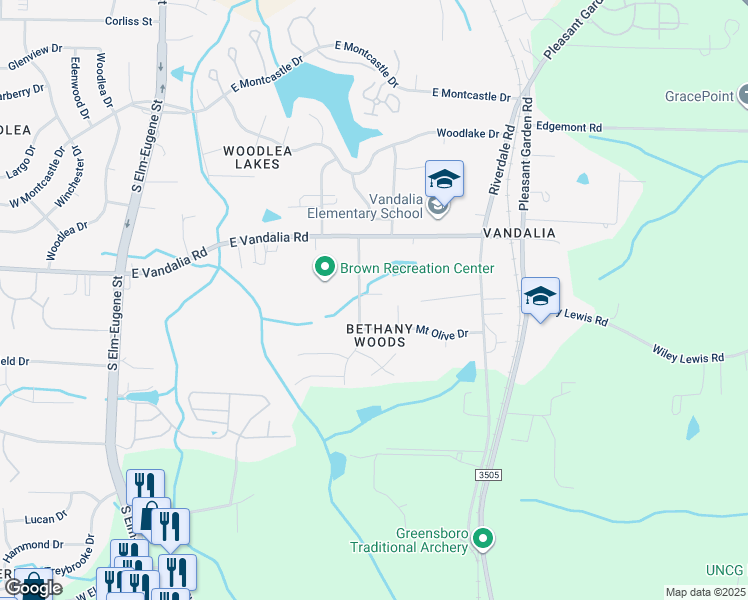 map of restaurants, bars, coffee shops, grocery stores, and more near 202 Walser Road in Greensboro