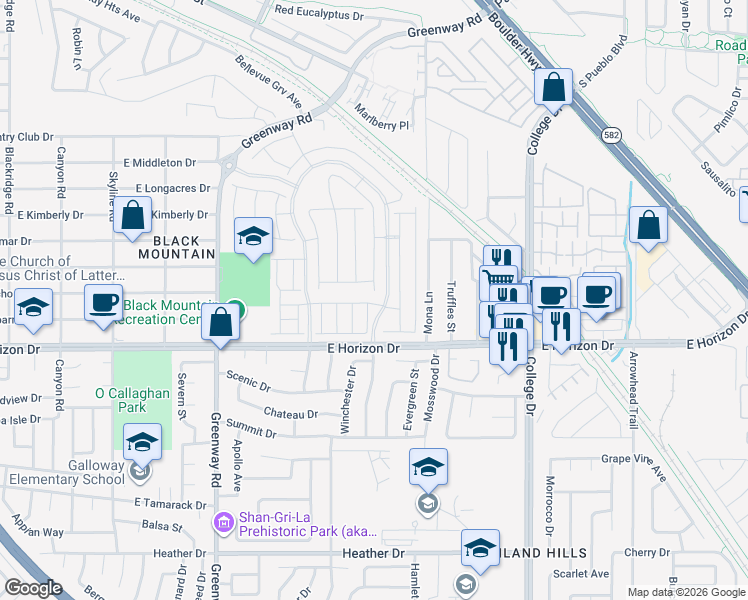 map of restaurants, bars, coffee shops, grocery stores, and more near 425-499 East Horizon Drive in Henderson