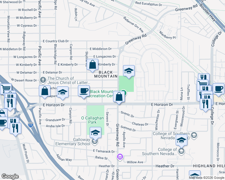 map of restaurants, bars, coffee shops, grocery stores, and more near 370 East Chaparral Drive in Henderson