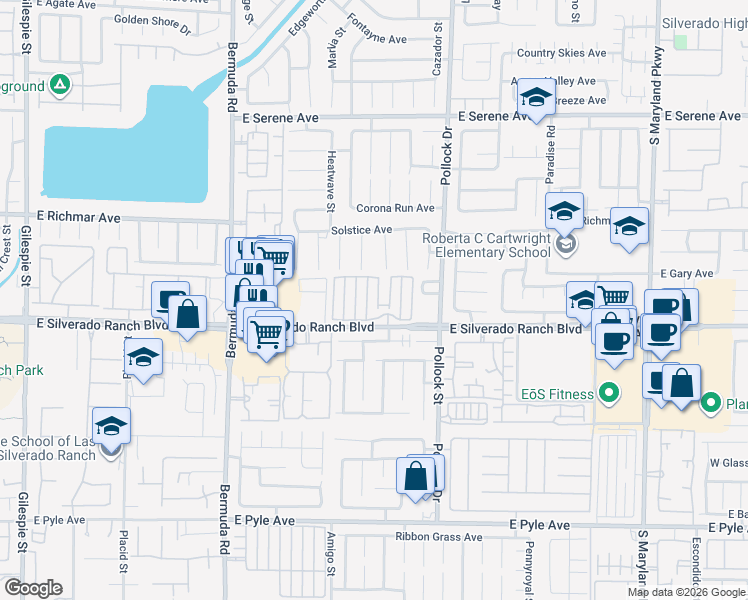 map of restaurants, bars, coffee shops, grocery stores, and more near 9695 Blue Calico Drive in Las Vegas