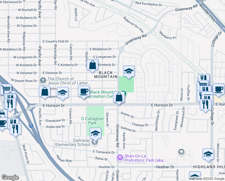 map of restaurants, bars, coffee shops, grocery stores, and more near 381 East Rancho Drive in Henderson