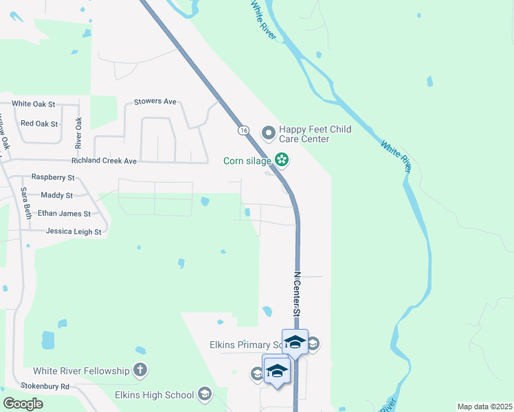 map of restaurants, bars, coffee shops, grocery stores, and more near 245 Justin Street in Elkins