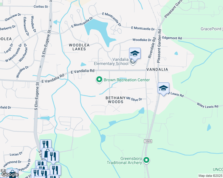 map of restaurants, bars, coffee shops, grocery stores, and more near 200 Walser Road in Greensboro
