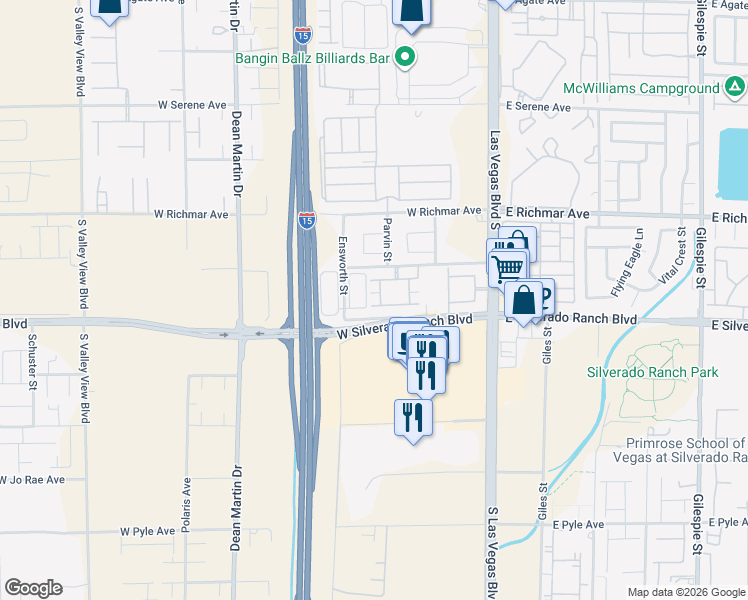 map of restaurants, bars, coffee shops, grocery stores, and more near 2615 West Gary Avenue in Las Vegas