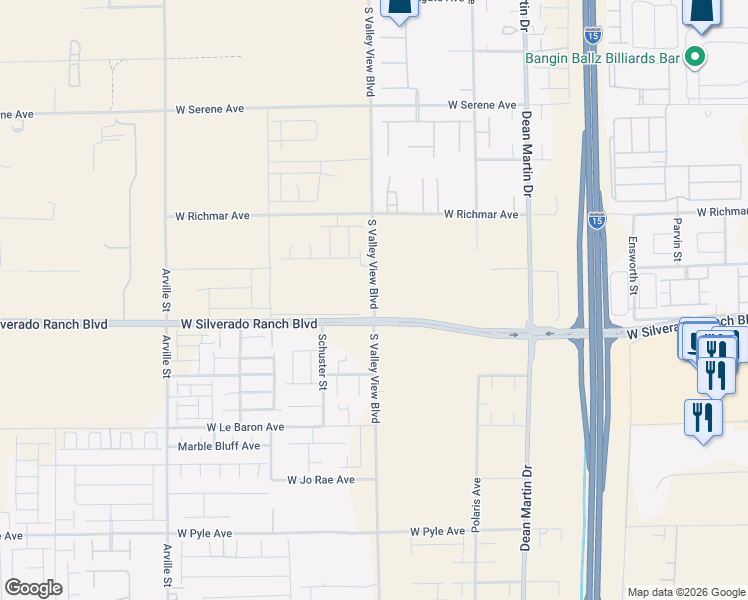 map of restaurants, bars, coffee shops, grocery stores, and more near 9663 South Valley View Boulevard in Las Vegas