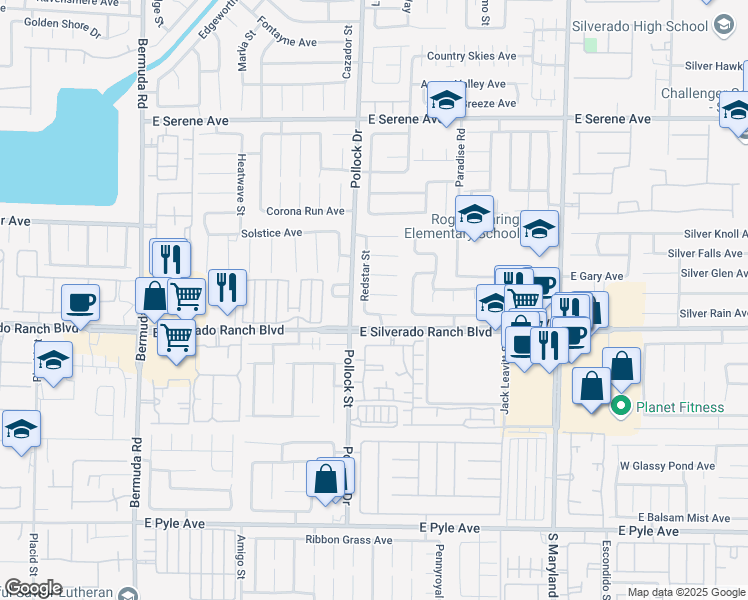 map of restaurants, bars, coffee shops, grocery stores, and more near 841 Glitter Glen Court in Las Vegas