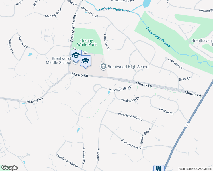 map of restaurants, bars, coffee shops, grocery stores, and more near 735 Princeton Hills Drive in Brentwood