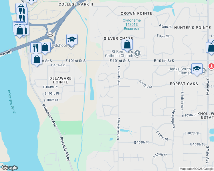 map of restaurants, bars, coffee shops, grocery stores, and more near 10209 South Knoxville Avenue in Tulsa