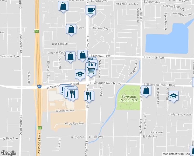 map of restaurants, bars, coffee shops, grocery stores, and more near 9680 Belle Regal Street in Las Vegas