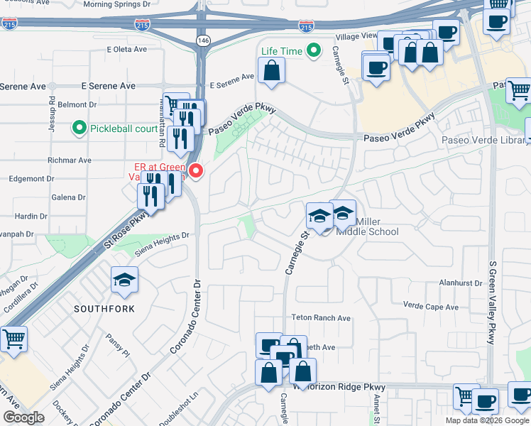 map of restaurants, bars, coffee shops, grocery stores, and more near 2548 Citrus Garden Circle in Henderson