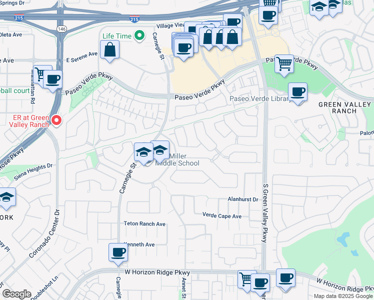map of restaurants, bars, coffee shops, grocery stores, and more near 283 Queen Creek Circle in Henderson