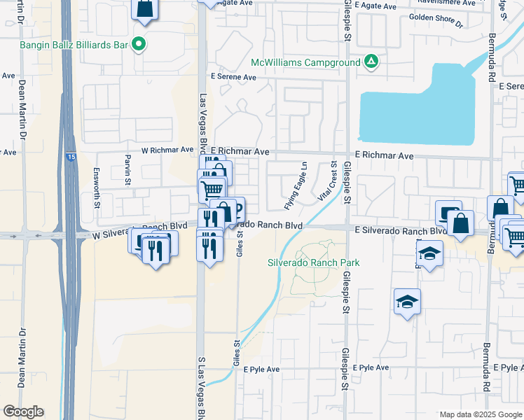 map of restaurants, bars, coffee shops, grocery stores, and more near 9687 Withering Pine Street in Las Vegas