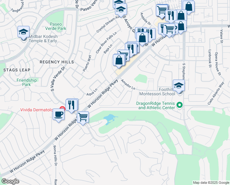 map of restaurants, bars, coffee shops, grocery stores, and more near 1632 Yellow Tulip Place in Henderson
