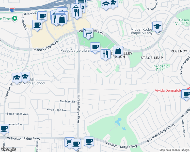 map of restaurants, bars, coffee shops, grocery stores, and more near 330 Doe Run Circle in Henderson