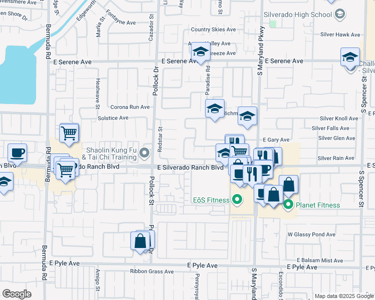 map of restaurants, bars, coffee shops, grocery stores, and more near 9609 Crystal Ridge Road in Las Vegas