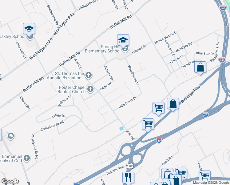 map of restaurants, bars, coffee shops, grocery stores, and more near 4320 Comet Lane in Knoxville