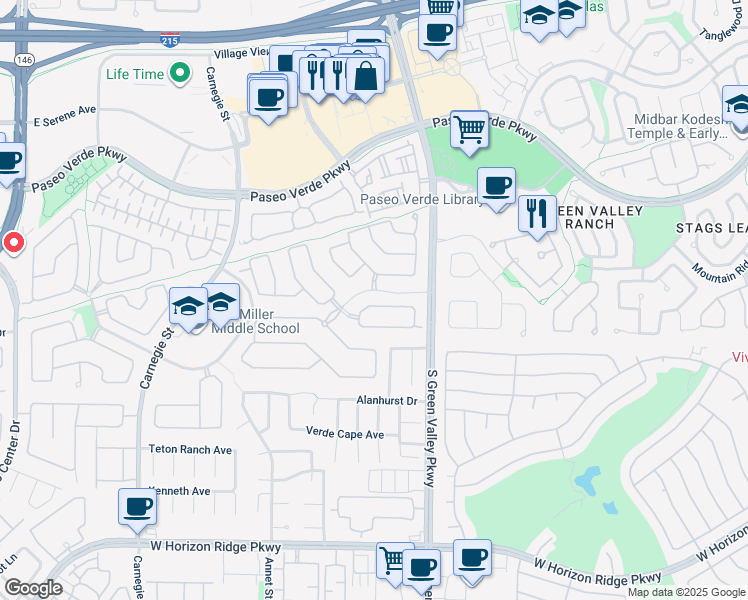 map of restaurants, bars, coffee shops, grocery stores, and more near 2228 Summerwind Circle in Henderson
