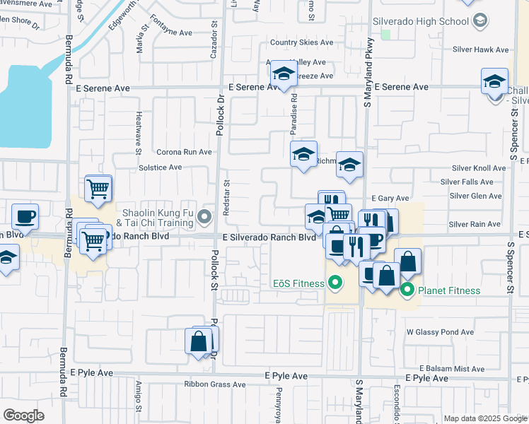 map of restaurants, bars, coffee shops, grocery stores, and more near 9609 Crystal Ridge Road in Las Vegas