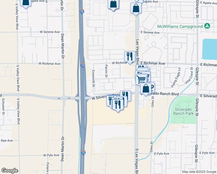 map of restaurants, bars, coffee shops, grocery stores, and more near 2615 West Gary Avenue in Las Vegas