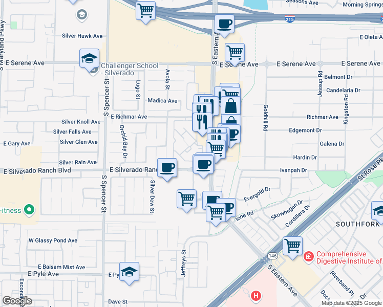 map of restaurants, bars, coffee shops, grocery stores, and more near 2300 East Silverado Ranch Boulevard in Las Vegas