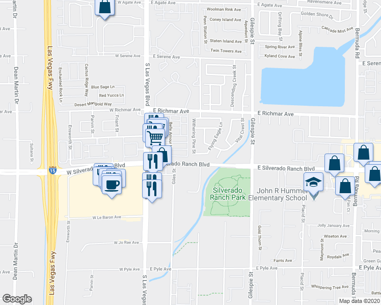 map of restaurants, bars, coffee shops, grocery stores, and more near 9679 Withering Pine Street in Las Vegas