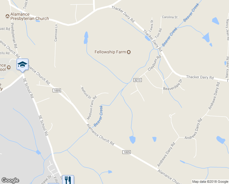map of restaurants, bars, coffee shops, grocery stores, and more near 4713 Madison Farm Road in Greensboro