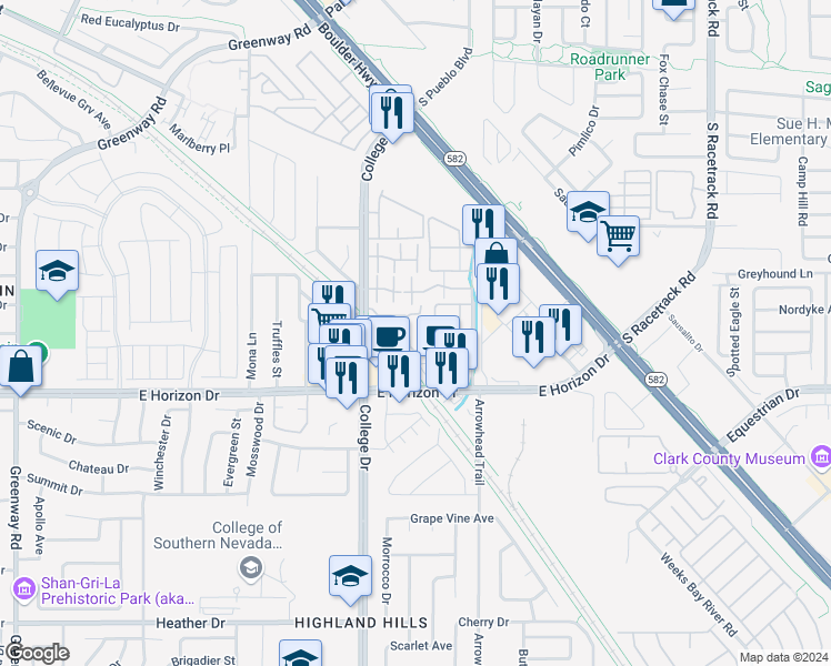 map of restaurants, bars, coffee shops, grocery stores, and more near 733 Anne Lane in Henderson