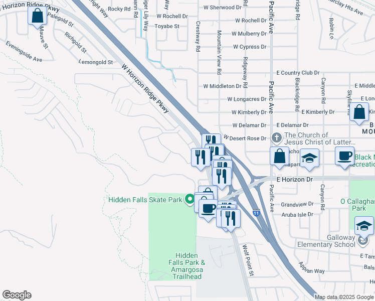 map of restaurants, bars, coffee shops, grocery stores, and more near 231 West Horizon Ridge Parkway in Henderson