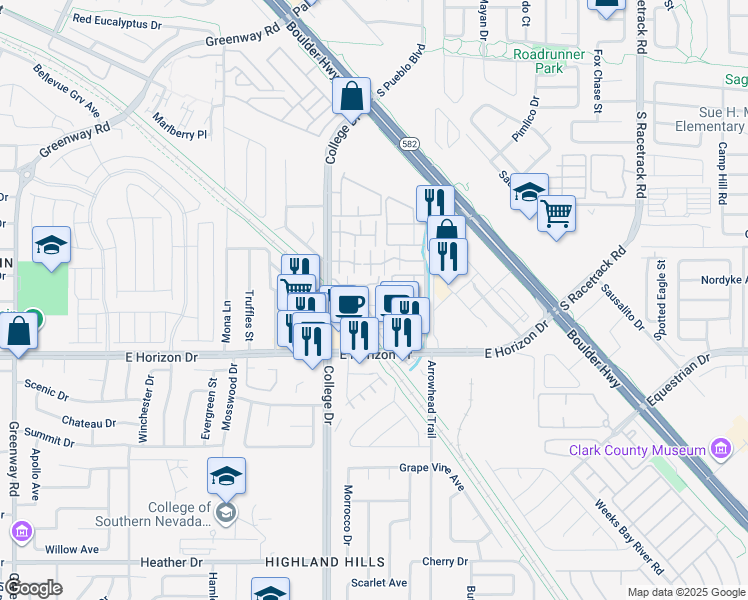 map of restaurants, bars, coffee shops, grocery stores, and more near 733 Anne Lane in Henderson