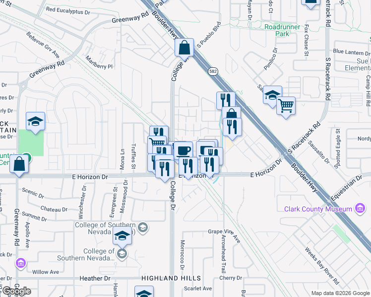 map of restaurants, bars, coffee shops, grocery stores, and more near 711 Anne Lane in Henderson