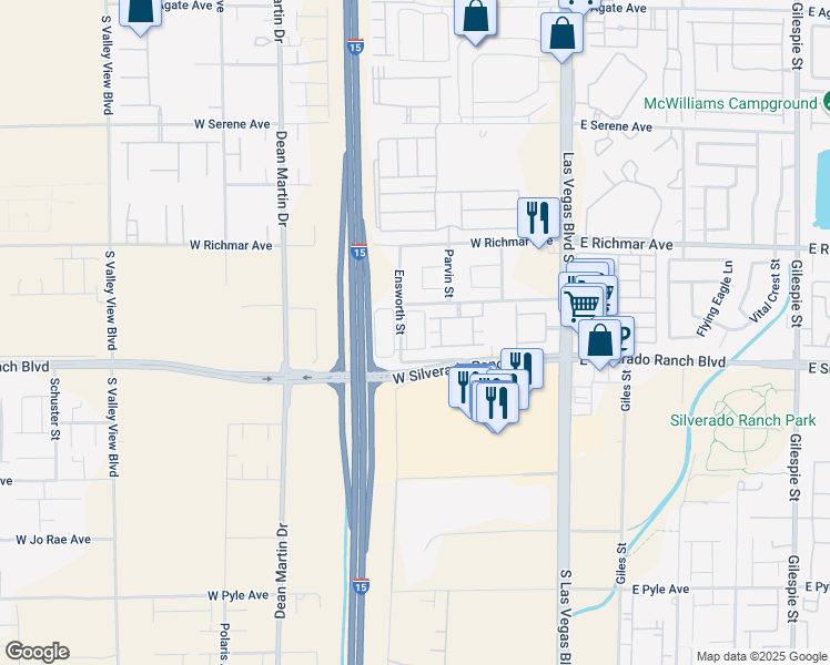 map of restaurants, bars, coffee shops, grocery stores, and more near 2615 West Gary Avenue in Las Vegas