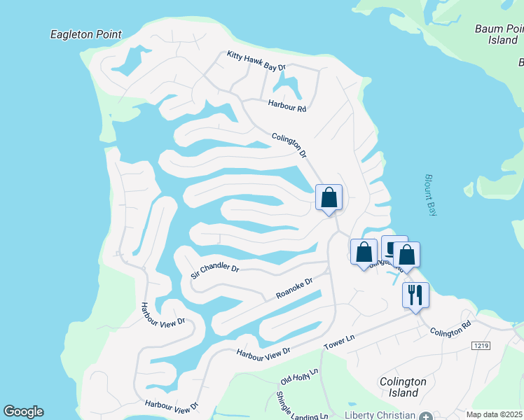 map of restaurants, bars, coffee shops, grocery stores, and more near 208 Broadbay Drive in Kill Devil Hills