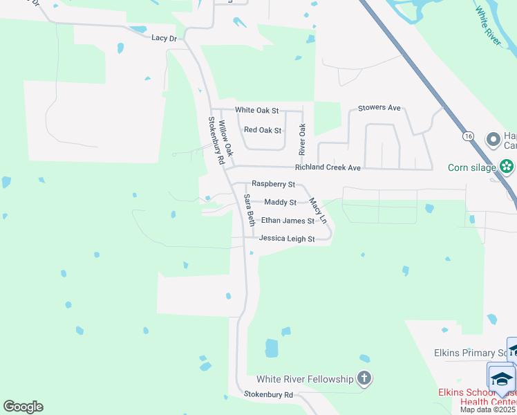 map of restaurants, bars, coffee shops, grocery stores, and more near 1024 Maddy Street in Elkins