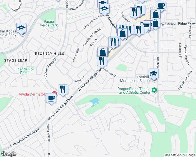 map of restaurants, bars, coffee shops, grocery stores, and more near 373 Red Snap Dragon Lane in Henderson