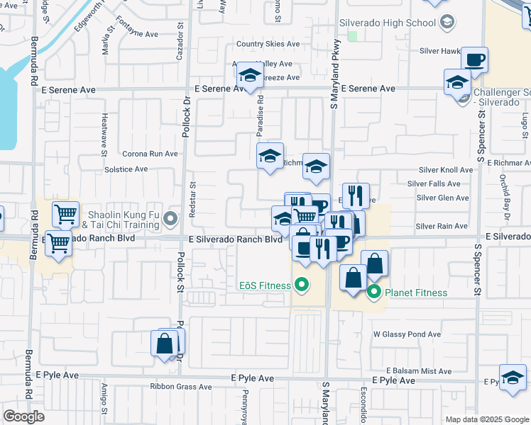 map of restaurants, bars, coffee shops, grocery stores, and more near 9631 Rancho Rialto Court in Las Vegas