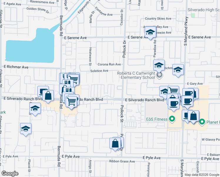 map of restaurants, bars, coffee shops, grocery stores, and more near 9607 Lame Horse Drive in Las Vegas