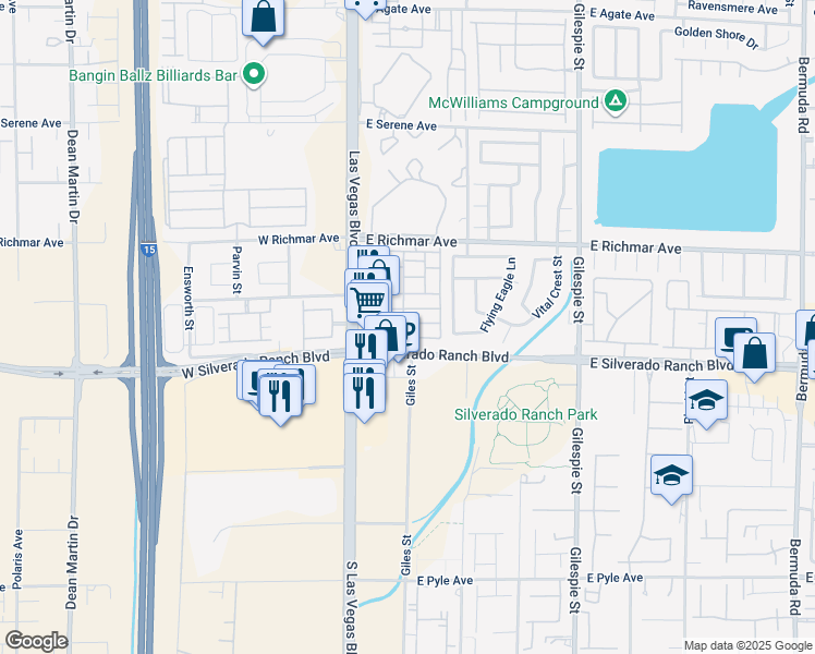 map of restaurants, bars, coffee shops, grocery stores, and more near 51 Belle Ridge Avenue in Las Vegas