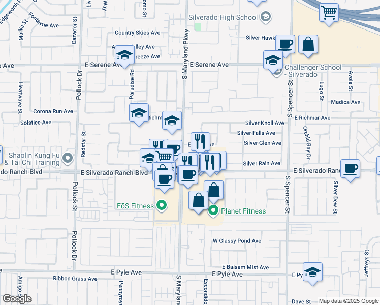 map of restaurants, bars, coffee shops, grocery stores, and more near 9601 Gray Cap Street in Las Vegas