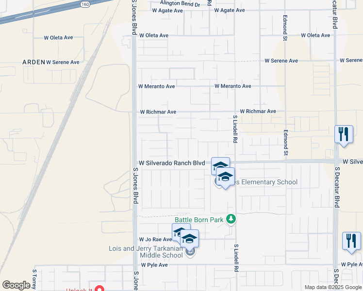 map of restaurants, bars, coffee shops, grocery stores, and more near 9628 Matanzas Creek Court in Las Vegas