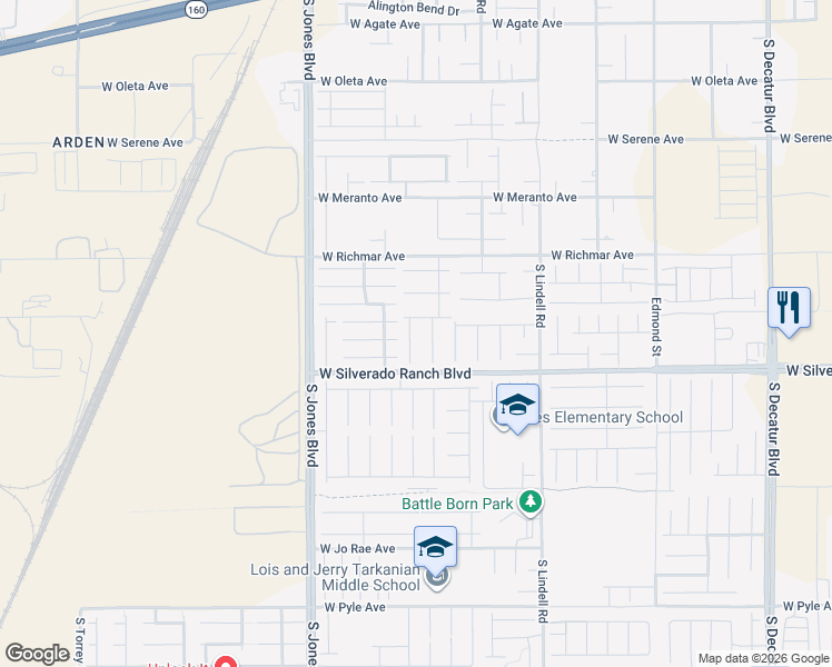 map of restaurants, bars, coffee shops, grocery stores, and more near 9628 Matanzas Creek Court in Las Vegas
