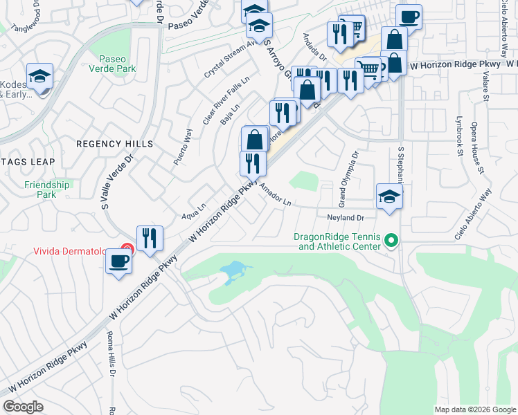 map of restaurants, bars, coffee shops, grocery stores, and more near 1620 Orange Daisy Place in Henderson