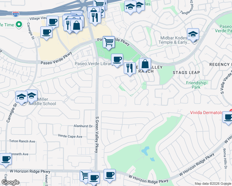 map of restaurants, bars, coffee shops, grocery stores, and more near 330 Doe Run Circle in Henderson