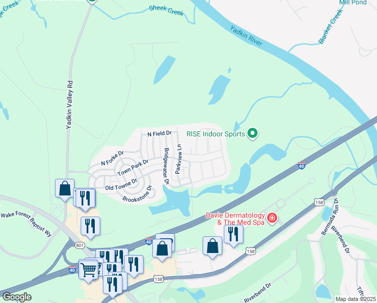 map of restaurants, bars, coffee shops, grocery stores, and more near 182 Parkview Lane in Advance
