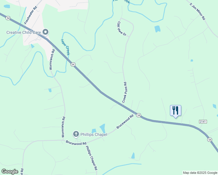 map of restaurants, bars, coffee shops, grocery stores, and more near 3645 North Carolina 54 in Graham