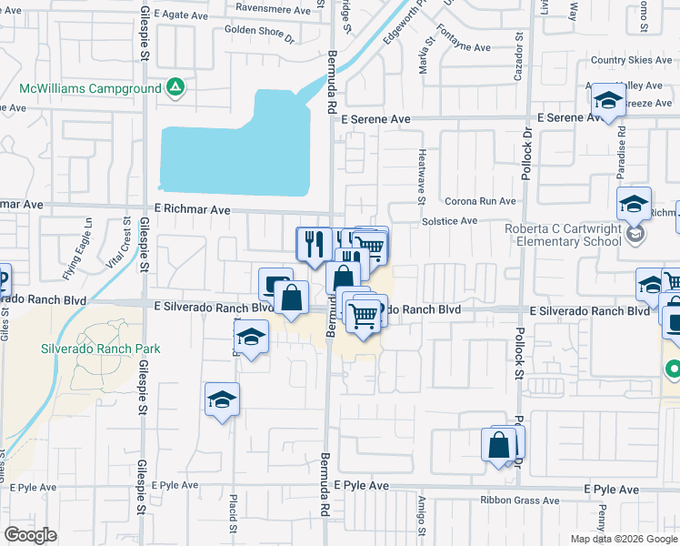 map of restaurants, bars, coffee shops, grocery stores, and more near 452e East Silverado Ranch Boulevard in Las Vegas