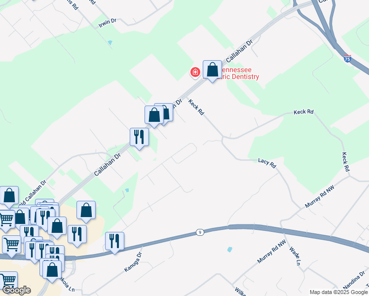 map of restaurants, bars, coffee shops, grocery stores, and more near 1416 Hazelgreen Way in Knoxville