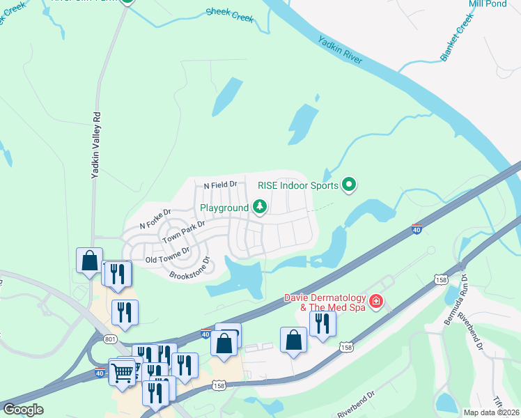 map of restaurants, bars, coffee shops, grocery stores, and more near 182 Parkview Lane in Advance