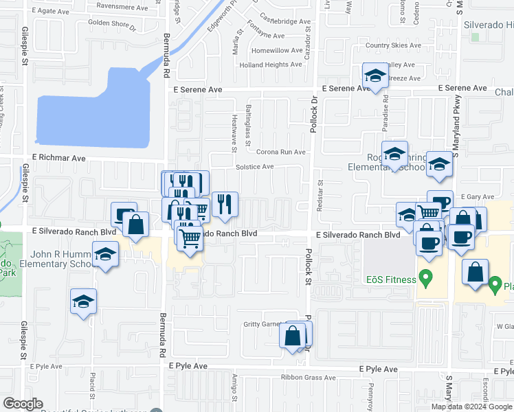 map of restaurants, bars, coffee shops, grocery stores, and more near 9623 Blue Calico Drive in Las Vegas