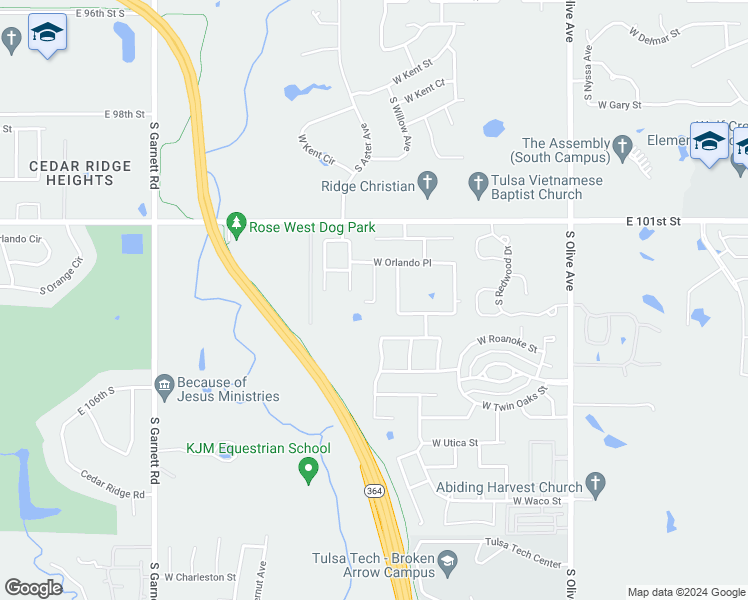 map of restaurants, bars, coffee shops, grocery stores, and more near 3804 South Yellowood Avenue in Broken Arrow