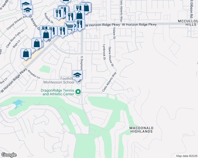 map of restaurants, bars, coffee shops, grocery stores, and more near 1329 Calle Cantar in Henderson